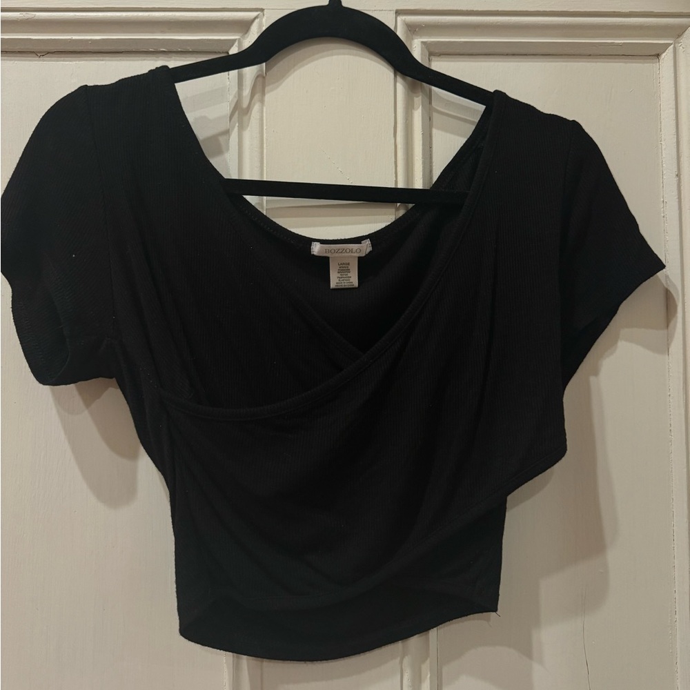 Bozzolo Black Short Sleeve Crop Top